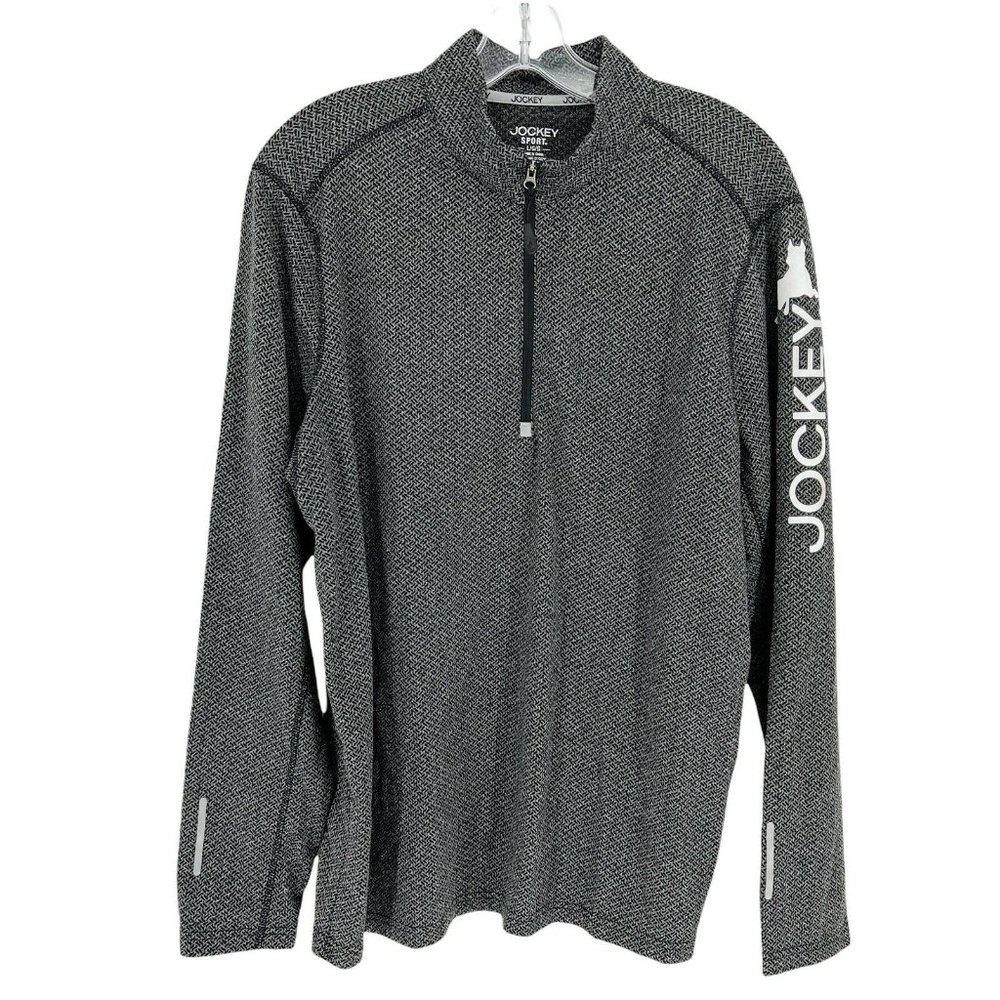 Jockey Sport Pullover Shirt Jacket Men's Large Long Sleeve Grey Black Sp…